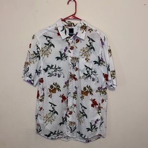 White Floral Button Up short sleeve shirt
